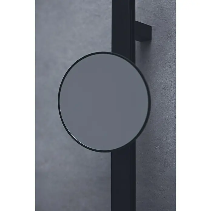 Ideal Standard Kosmetikspiegel Beauty Bar - 31 x 71,7 cm, Durchmesser: 20,5 cm, Rund, Schwarz - Runder, dunkelgrauer Spiegel mit schwarzem Rahmen an einem schwarzen Montagearm.