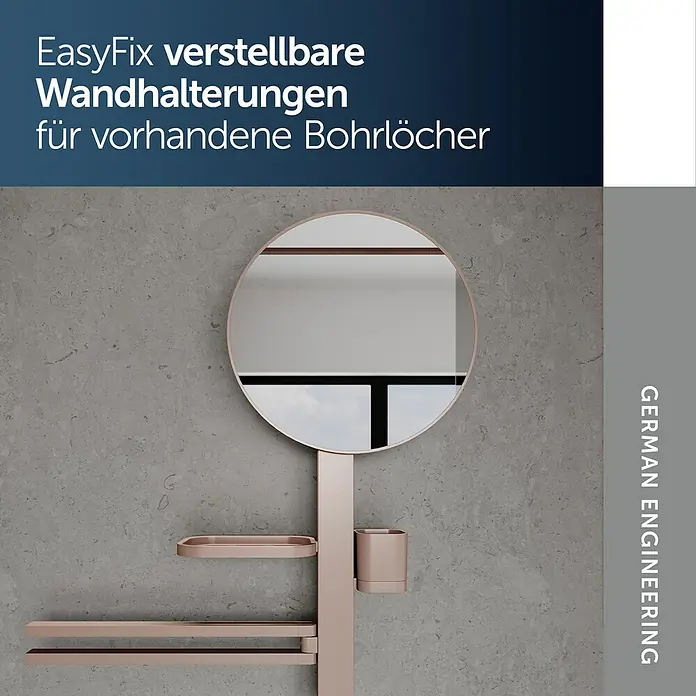 Ideal Standard Kosmetikspiegel Beauty Bar - 58 x 71,7 cm, Durchmesser: 32 cm, Rund, Rosa - Roségoldener Badorganizer mit verstellbaren Wandhalterungen, rundem Spiegel, Ablagen und Becherhalter.