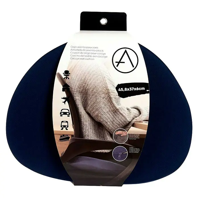 Cojín para respaldo - Azul marino, Relleno de espuma - Cojín ergonómico azul oscuro de espuma viscoelástica para coxis con funda lavable.