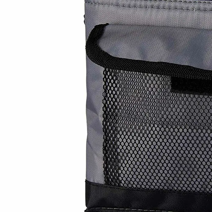 Nevera portátil - Gris/Azul/Beige, 9 l - Tejido gris con un bolsillo de malla negro y ribete negro.