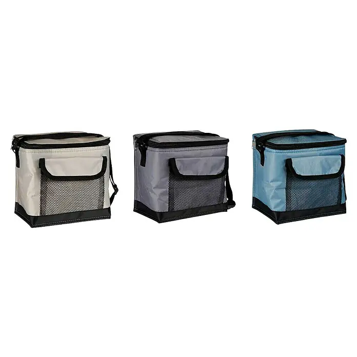 Nevera portátil - Gris/Azul/Beige, 9 l - Tres bolsas nevera blandas en gris claro, gris y azul claro, con bolsillos de malla y correas negras, para mantener el contenido fresco.