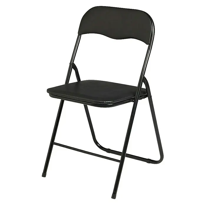 Silla plegable - Negro, Polipiel/Metal - Silla plegable de metal negra con asiento y respaldo acolchados.