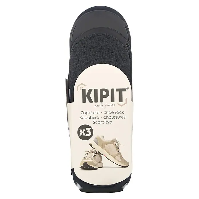 Zapatero - Negro, 3 ud. - Organizadores de zapatos de plástico negro texturizado (x3) en embalaje blanco "KIPIT".
