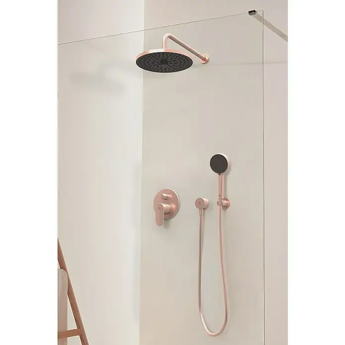 Ideal Standard Alu+ Handbrause Ideal Rain - Durchmesser: 10 cm, Rosé - Roségoldenes Duschsystem mit Kopf- und Handbrause sowie Mischer.