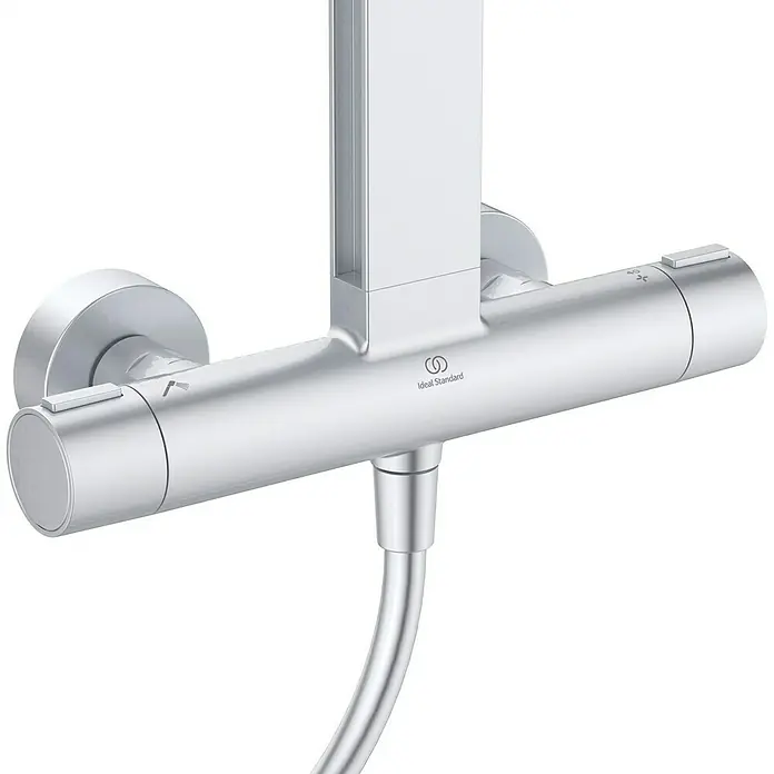 Ideal Standard Alu+ Duschsystem Ceratherm - Anzahl Strahlarten: 2 Stk., Silber - Verchromte Thermostat-Duscharmatur mit Reglern für Wasserfluss und Temperatur sowie Schlauchanschluss.