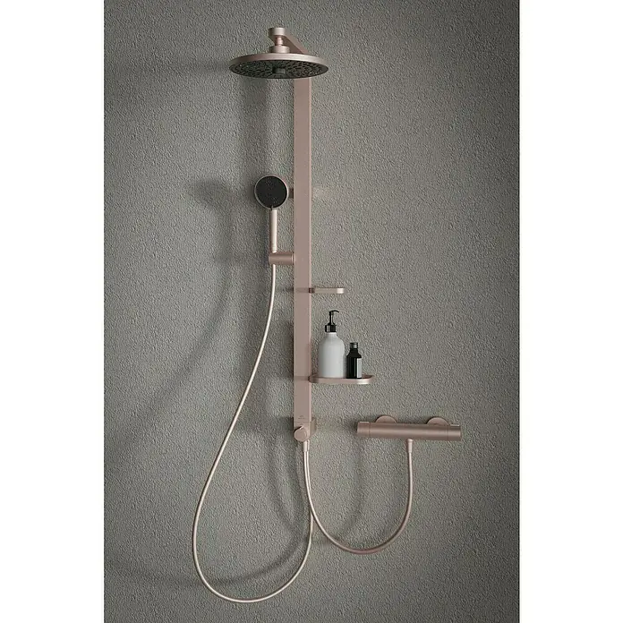 Ideal Standard Alu+ Handbrause Ideal Rain - Durchmesser: 10 cm, Rosé - Roségold-Duschsystem mit Regendusche, Handbrause, integrierten Ablagen mit Flaschen und Thermostatmischer.