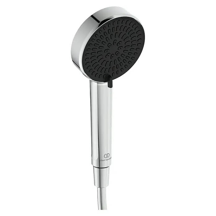 Ideal Standard Alu+ Handbrause Ideal Rain - Durchmesser: 10 cm, Chrom - Verchromte Handbrause mit schwarzer Strahlscheibe, Marke Ideal Standard.