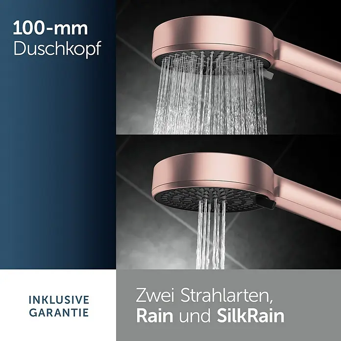 Ideal Standard Brausegarnitur Idealrain BD586 - Lochabstand: 40 cm - 50 cm, Art Strahl: SilkRain, Rain, Rosé - Roségoldener Duschkopf (100 mm) mit zwei unterschiedlichen Strahlarten.