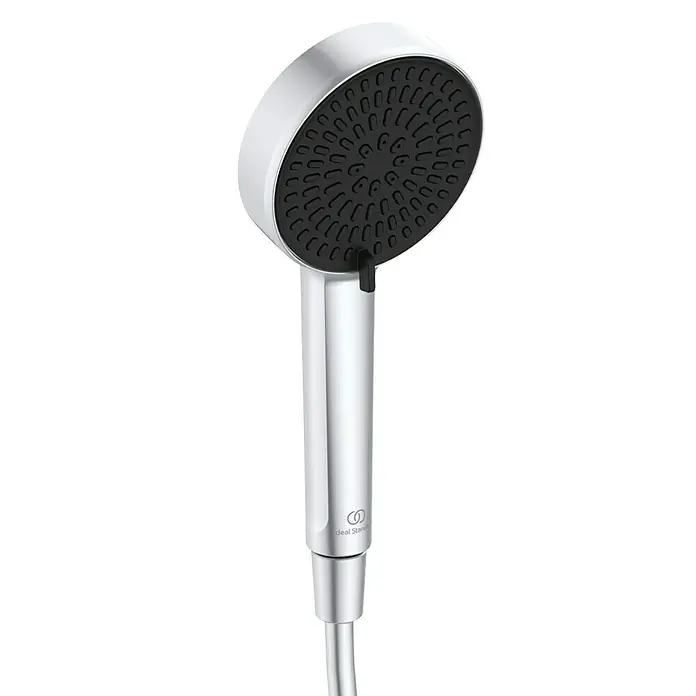 Ideal Standard Alu+ Handbrause Ideal Rain - Durchmesser: 10 cm, Silber - Handbrause in Chrom und Weiß mit schwarzer Düsenfläche.