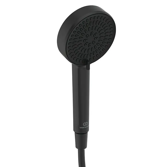Ideal Standard Alu+ Handbrause Ideal Rain - Durchmesser: 10 cm, Schwarz - Schwarze Handbrause mit rundem Brausekopf und ergonomischem Griff, mit Ideal Standard Logo.