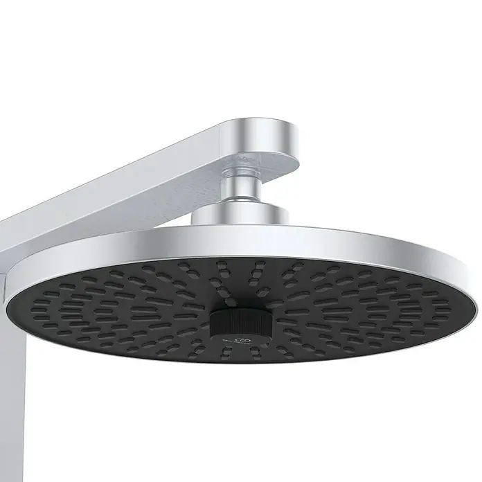 Ideal Standard Alu+ Duschsystem Ceratherm - Anzahl Strahlarten: 2 Stk., Silber - Moderner silberner Duschkopf mit schwarzer Düsenplatte und quadratischem Arm.