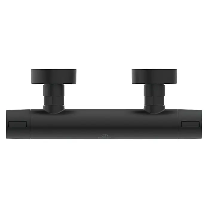 Ideal Standard Alu+ Thermostatarmatur Ceratherm - Breite: 292 mm, Schwarz - Mattschwarzer, wandmontierter Dusch- oder Badmischer mit zwei Drehreglern.