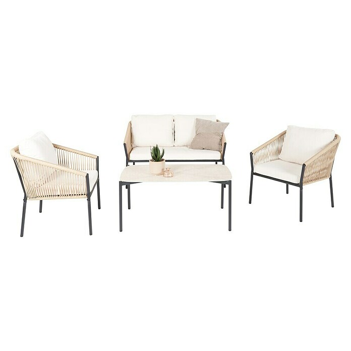 Conjunto de muebles Echo (4 pzs., Acero/Cuerda, Beige/Negro) | BAUHAUS