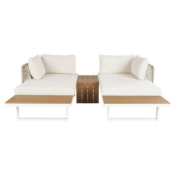 Conjunto de muebles Lynne (3 pzs., Aluminio/Polywood/Poliéster, Blanco/Beige) | BAUHAUS