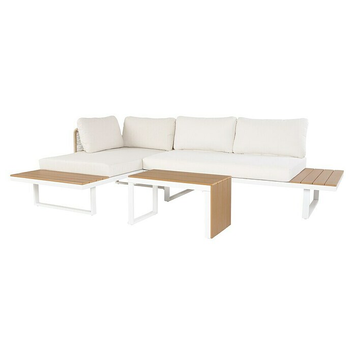 Conjunto de muebles Lynne (3 pzs., Aluminio/Polywood/Poliéster, Blanco/Beige) | BAUHAUS