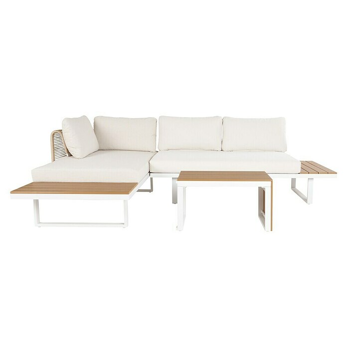 Conjunto de muebles Lynne (3 pzs., Aluminio/Polywood/Poliéster, Blanco/Beige) | BAUHAUS