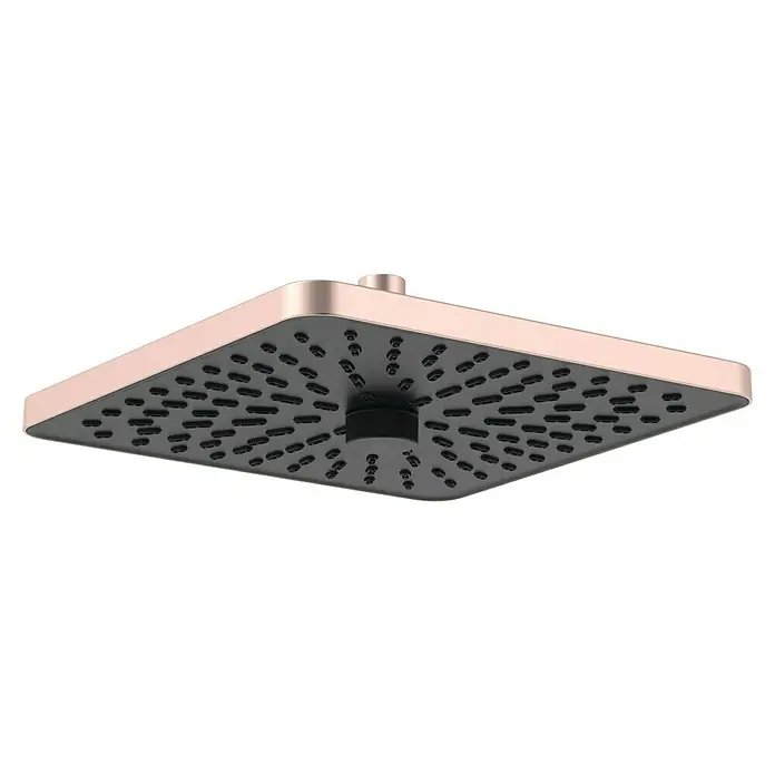 Ideal Standard Alu+ Kopfbrause Idealrain - B x L: 260 x 260 mm, 12 l/min, Rosé - Quadratischer Duschkopf in Roségold-Metallic mit dunkelgrauer Düsenplatte und schwarzen Düsen.