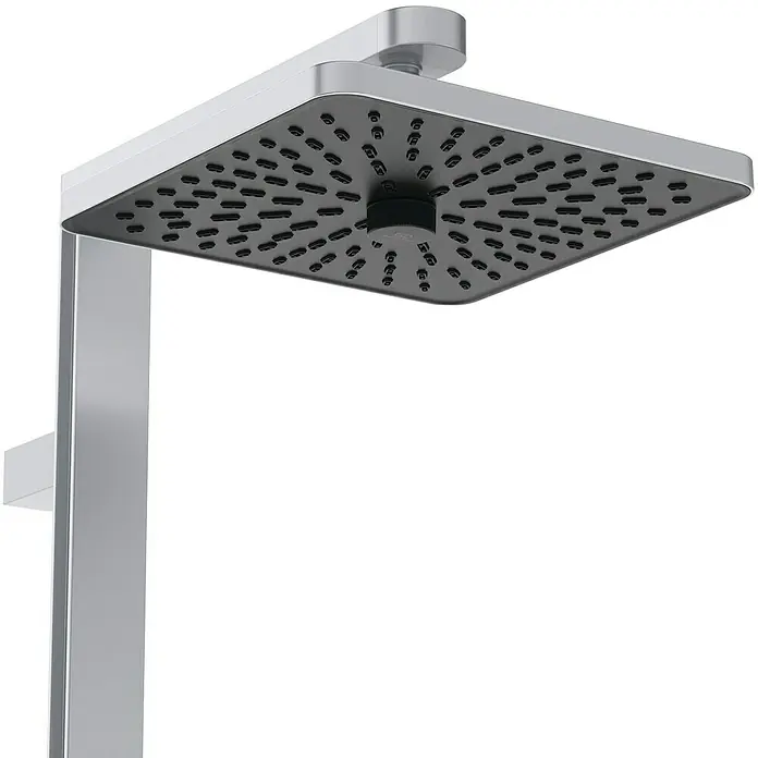 Ideal Standard Alu+ Duschsystem Ceraflow BE204SI - Lochabstand: 60 cm, Anzahl Strahlarten: 2 Stk., Silber, Form Kopfbrause: Eckig - Quadratischer Duschkopf in Silberoptik mit dunkelgrauer Düsenplatte und schwarzen Düsen, Teil eines modernen Duschsystems.