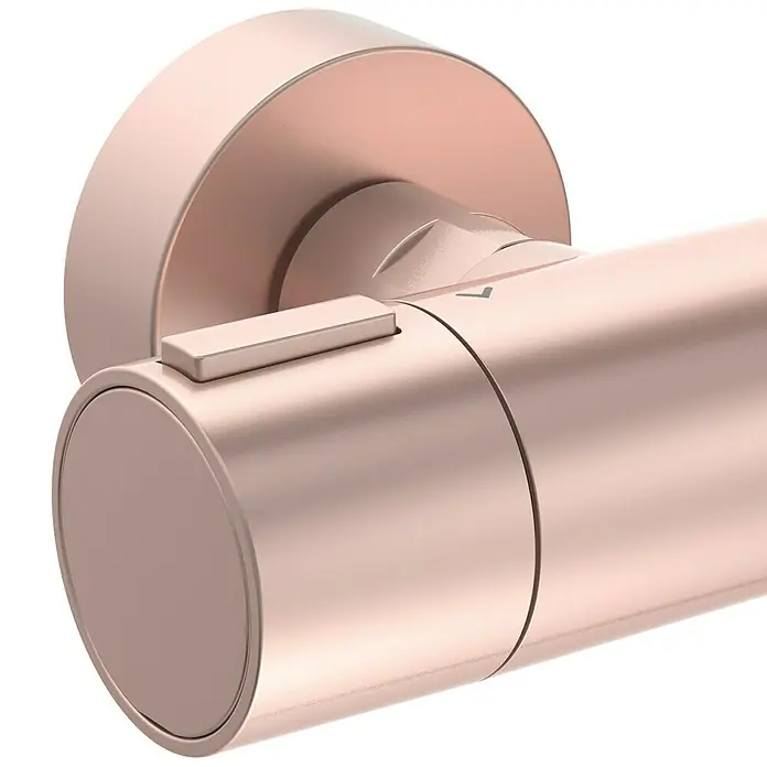 Ideal Standard Alu+ Brausegarnitur Ceratherm - Lochabstand: 40 cm - 50 cm, Art Strahl: SilkRain, Rain, Rosé - Roségoldener Thermostat-Mischhahn mit integrierter Sicherheitstaste und Temperaturanzeige.