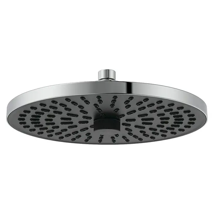 Ideal Standard Alu+ Kopfbrause Idealrain - Durchmesser: 26 cm, 8 l/min, Chrom, Rund - Verchromter runder Duschkopf mit dunkelgrauer Vorderseite und zahlreichen schwarzen Düsen.