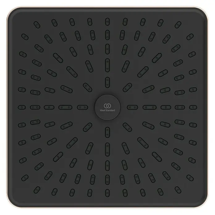 Ideal Standard Alu+ Kopfbrause Idealrain - B x L: 260 x 260 mm, 12 l/min, Rosé - Quadratischer schwarzer Ideal Standard Duschkopf mit zahlreichen Düsen und zentralem Logo.