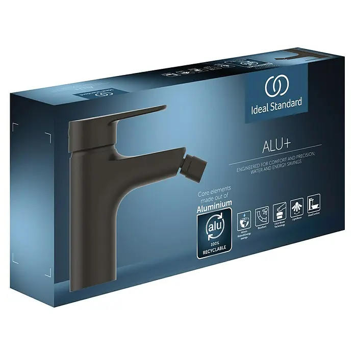 Ideal Standard Alu+ Bidetarmatur - Höhe: 140 mm, Schwarz - Ideal Standard ALU+ Armatur aus Aluminium in Mattschwarz in der Produktverpackung.