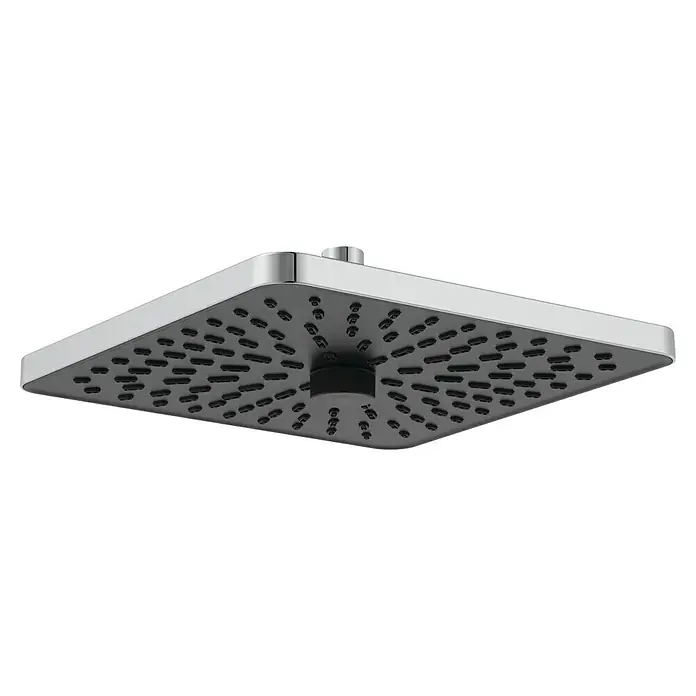 Ideal Standard Alu+ Kopfbrause Idealrain - B x L: 260 x 260 mm, 8 l/min, Chrom - Quadratischer Chrom-Duschkopf mit dunkelgrauer Düsenplatte und mehreren schwarzen Sprühdüsen.