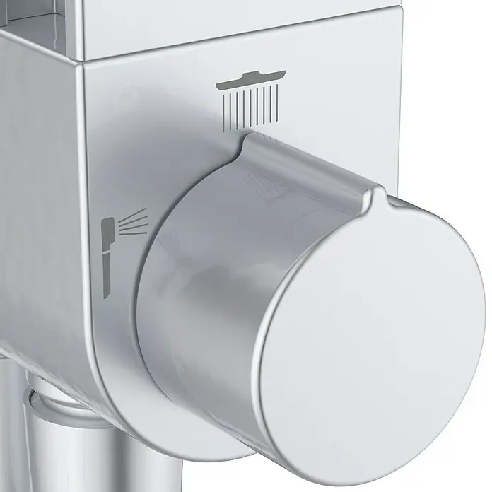 Ideal Standard Alu+ Duschsystem BD585 - Lochabstand: 600 mm, Form Kopfbrause: Rund, Silber - Verchromter Duschumsteller mit Symbolen für Kopf- und Handbrause.