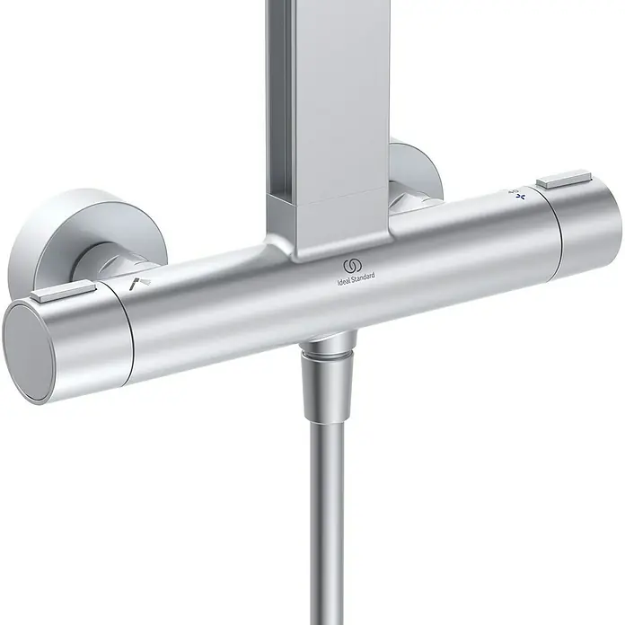 Ideal Standard Alu+ Duschsystem Ceratherm - Anzahl Strahlarten: 2 Stk., Silber - Silberfarbene Thermostat-Duscharmatur mit Mengen- und Temperaturregelung.