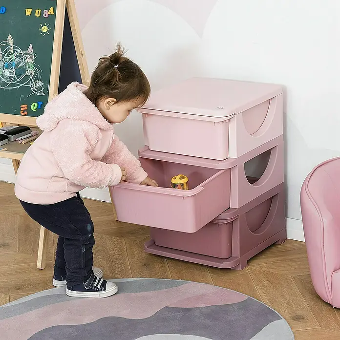 Homcom Aufbewahrungsbox - L x B x H: 37 x 37 x 56,5 cm, Kunststoff, Rosa