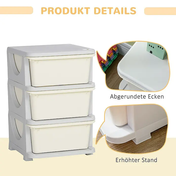 Homcom Aufbewahrungsbox - L x B x H: 37 x 37 x 56,5 cm, Kunststoff, Cremeweiß