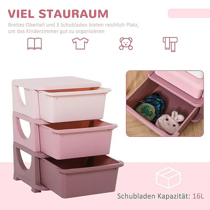 Homcom Aufbewahrungsbox - L x B x H: 37 x 37 x 56,5 cm, Kunststoff, Rosa