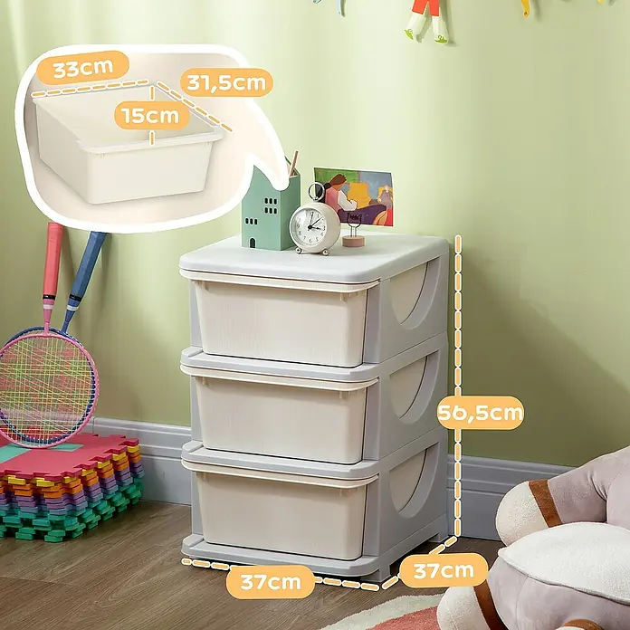 Homcom Aufbewahrungsbox - L x B x H: 37 x 37 x 56,5 cm, Kunststoff, Cremeweiß