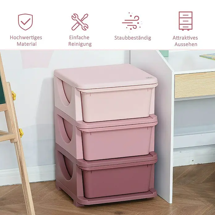 Homcom Aufbewahrungsbox - L x B x H: 37 x 37 x 56,5 cm, Kunststoff, Rosa
