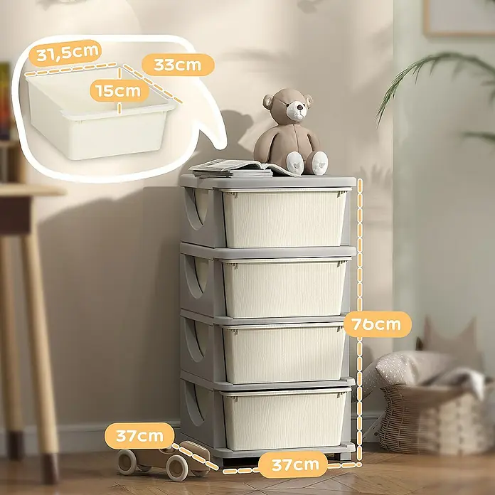 Homcom Aufbewahrungsbox - L x B x H: 37 x 37 x 76 cm, Kunststoff, Cremeweiß