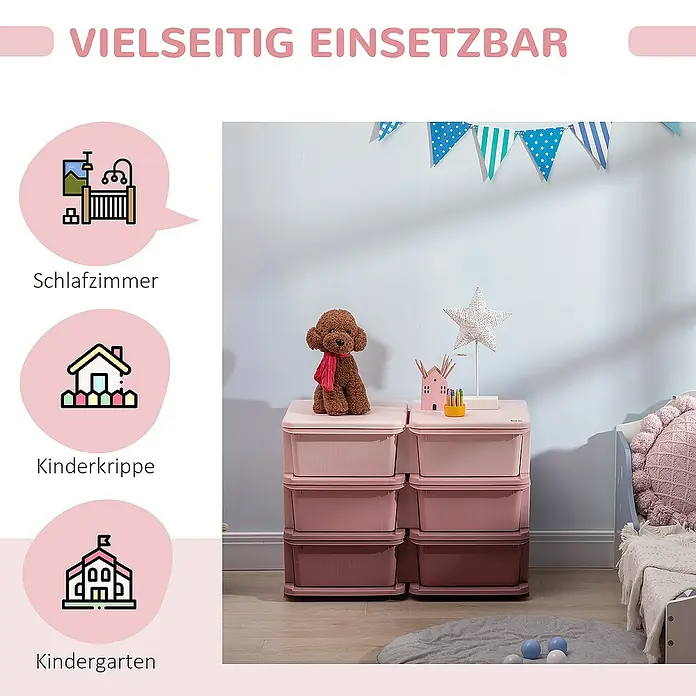 Homcom Aufbewahrungsbox - L x B x H: 75 x 37 x 56,5 cm, Kunststoff, Rosa