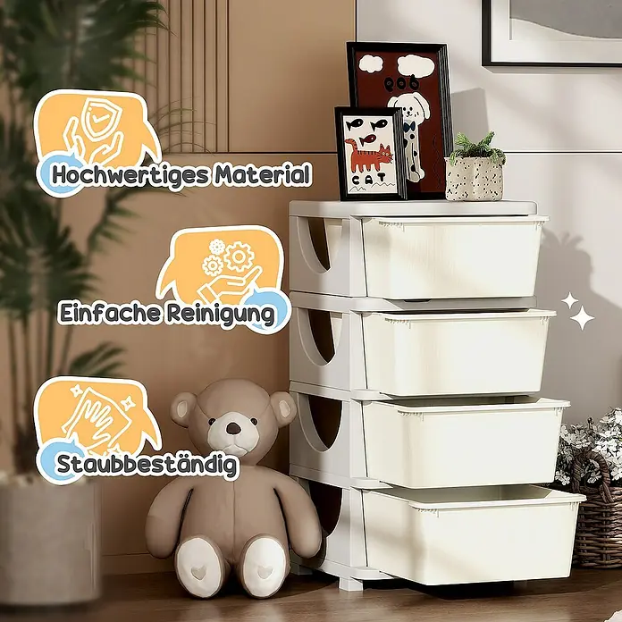 Homcom Aufbewahrungsbox - L x B x H: 37 x 37 x 76 cm, Kunststoff, Cremeweiß