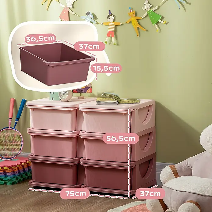Homcom Aufbewahrungsbox - L x B x H: 75 x 37 x 56,5 cm, Kunststoff, Rosa