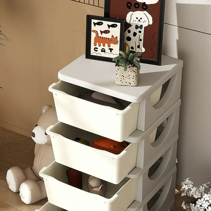 Homcom Aufbewahrungsbox - L x B x H: 37 x 37 x 76 cm, Kunststoff, Cremeweiß