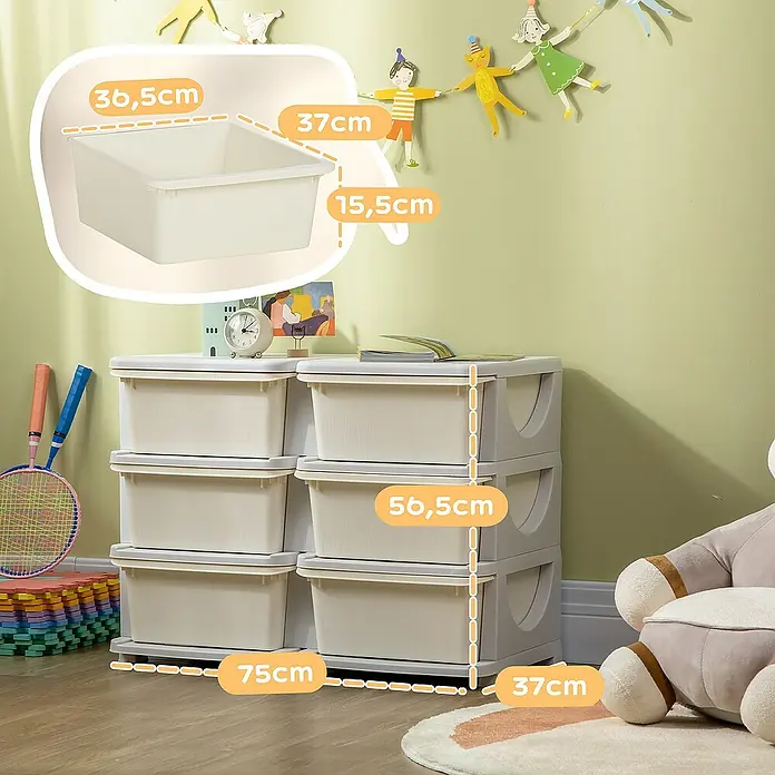 Homcom Aufbewahrungsbox - L x B x H: 75 x 37 x 56,5 cm, Kunststoff, Cremeweiß