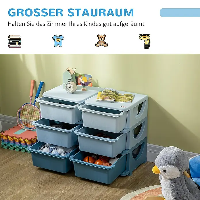 Homcom Aufbewahrungsbox - L x B x H: 75 x 37 x 56,5 cm, Kunststoff, Blau