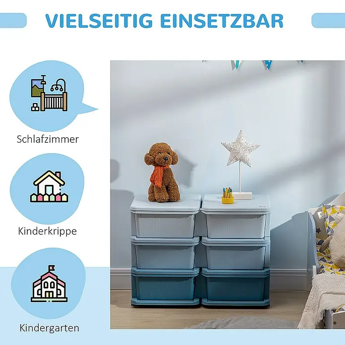 Homcom Aufbewahrungsbox - L x B x H: 75 x 37 x 56,5 cm, Kunststoff, Blau