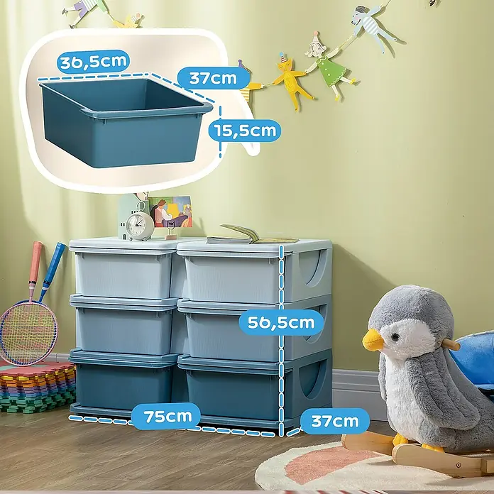 Homcom Aufbewahrungsbox - L x B x H: 75 x 37 x 56,5 cm, Kunststoff, Blau
