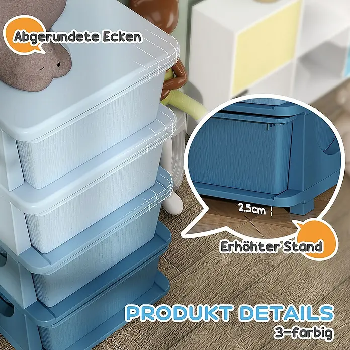 Homcom Aufbewahrungsbox - L x B x H: 37 x 37 x 76 cm, Kunststoff, Blau