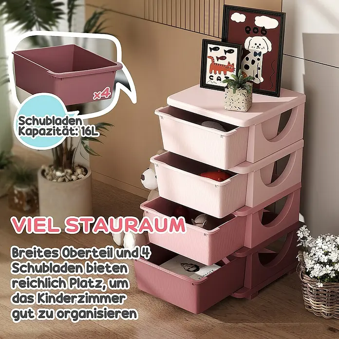 Homcom Aufbewahrungsbox - L x B x H: 37 x 37 x 76 cm, Kunststoff, Rosa