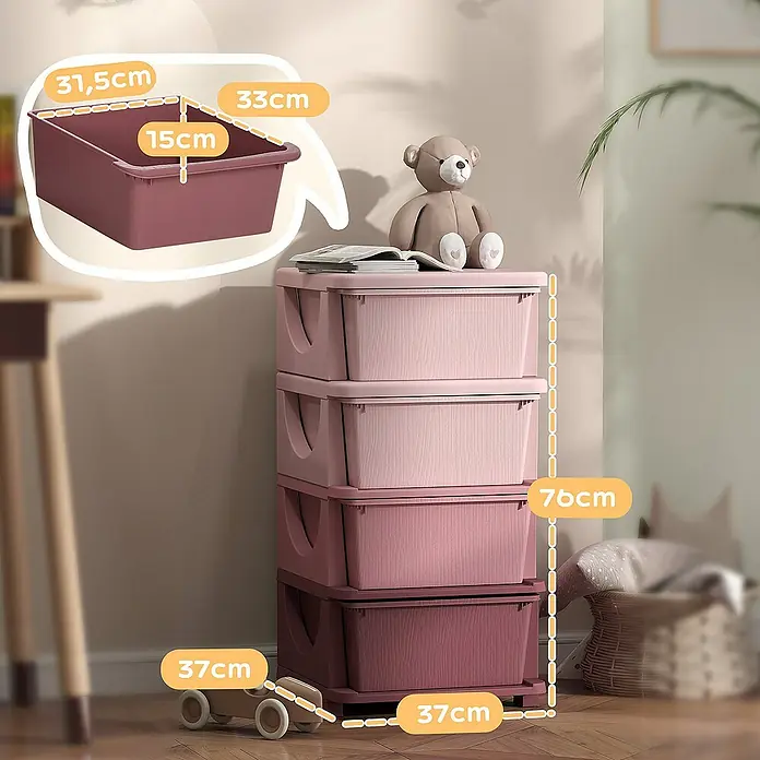 Homcom Aufbewahrungsbox - L x B x H: 37 x 37 x 76 cm, Kunststoff, Rosa