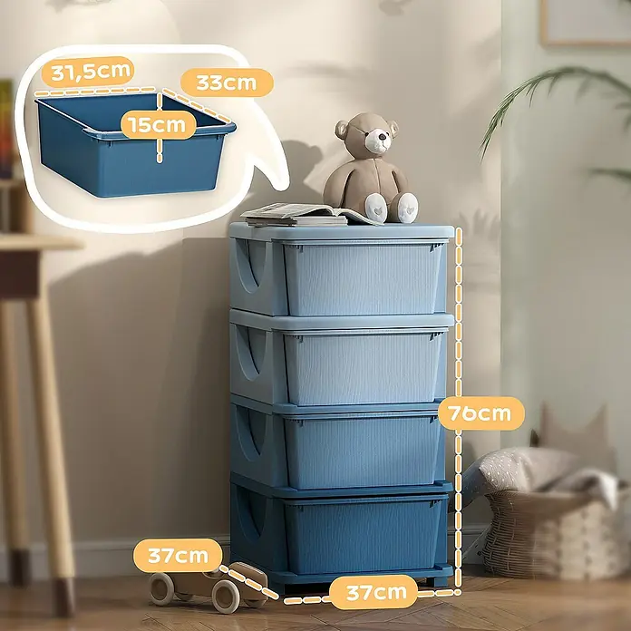 Homcom Aufbewahrungsbox - L x B x H: 37 x 37 x 76 cm, Kunststoff, Blau