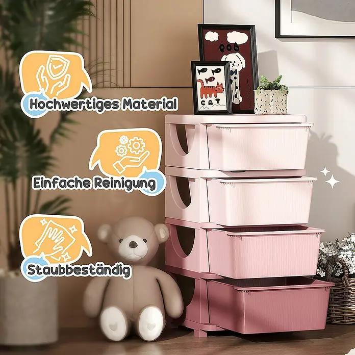 Homcom Aufbewahrungsbox - L x B x H: 37 x 37 x 76 cm, Kunststoff, Rosa