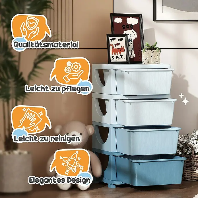 Homcom Aufbewahrungsbox - L x B x H: 37 x 37 x 76 cm, Kunststoff, Blau
