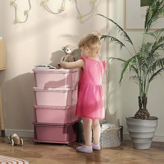 Homcom Aufbewahrungsbox - L x B x H: 37 x 37 x 76 cm, Kunststoff, Rosa